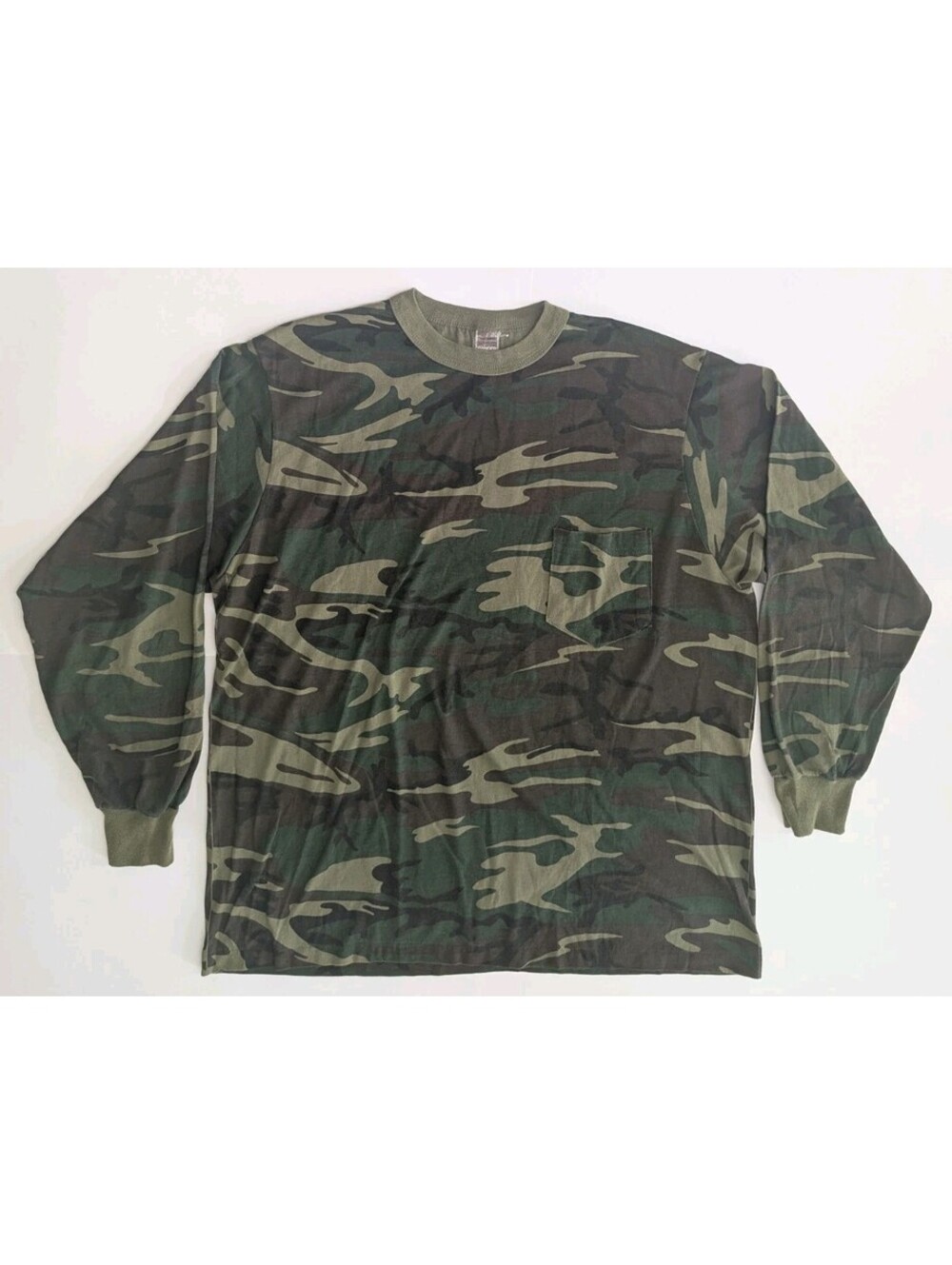 Vintage 70s Ranger Camo Shirt Mens XL Camouflage USA Long Sleeve Pocket T-Shirt